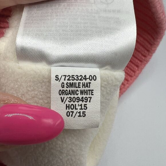 Baby Gap Size M / L SMILE Knit Beanie Ski Hat Cap with Pom Pom Rainbow Cream - Picture 8 of 8